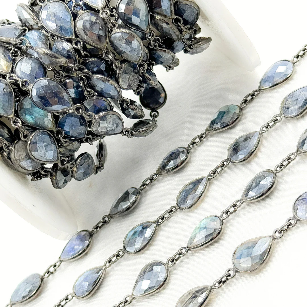 Coated Labradorite Pear Shape Bezel Oxidized Wire Chain. CLB11 - Image 4