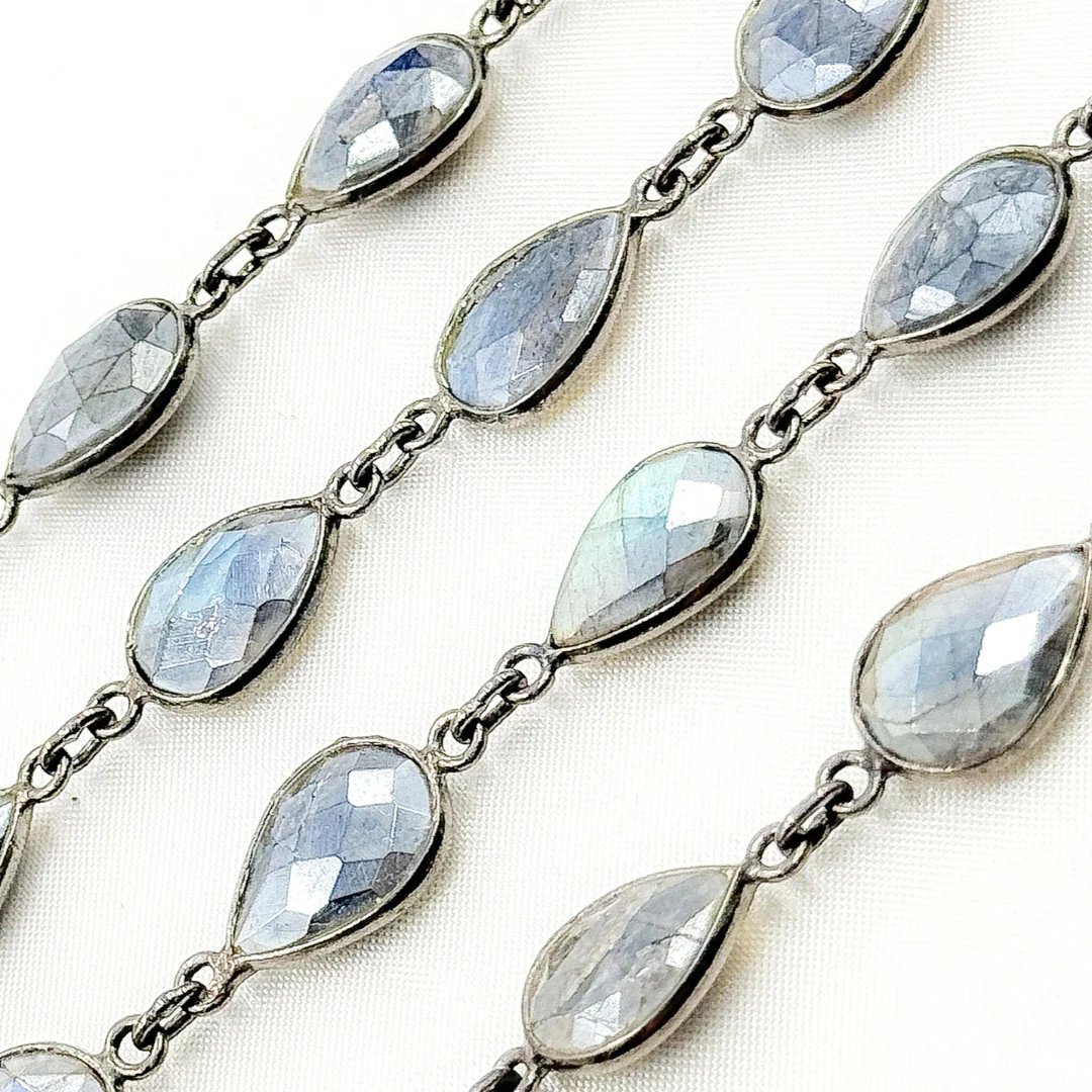 Coated Labradorite Pear Shape Bezel Oxidized Wire Chain. CLB11 - Image 5