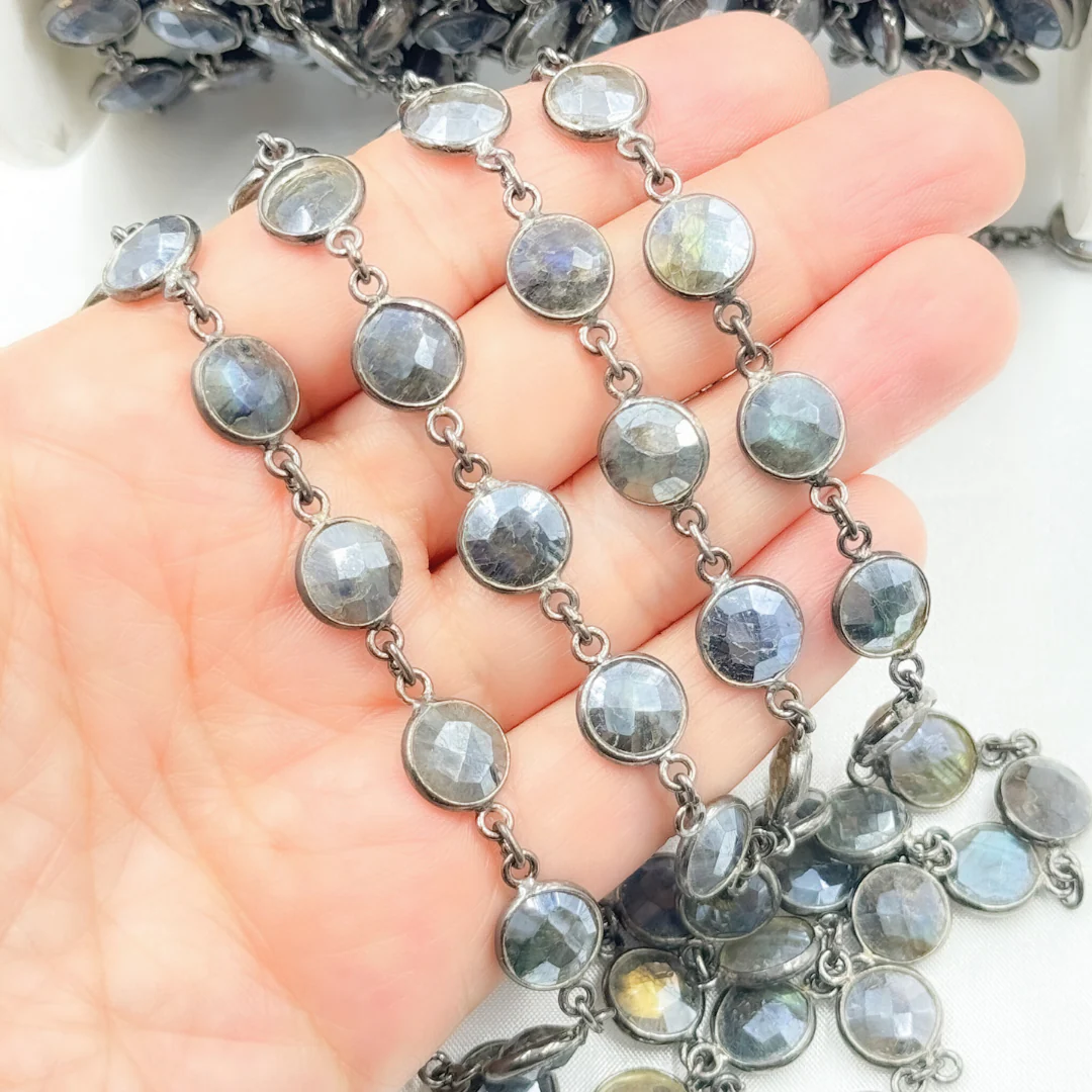 Coated Labradorite Round Shape Bezel Oxidized Wire Chain. CLB10 - Image 3