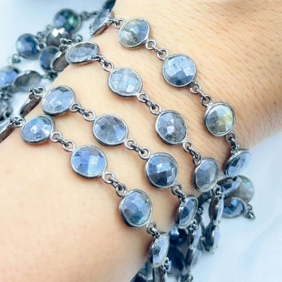 Coated Labradorite Round Shape Bezel Oxidized Wire Chain. CLB10 - Image 4