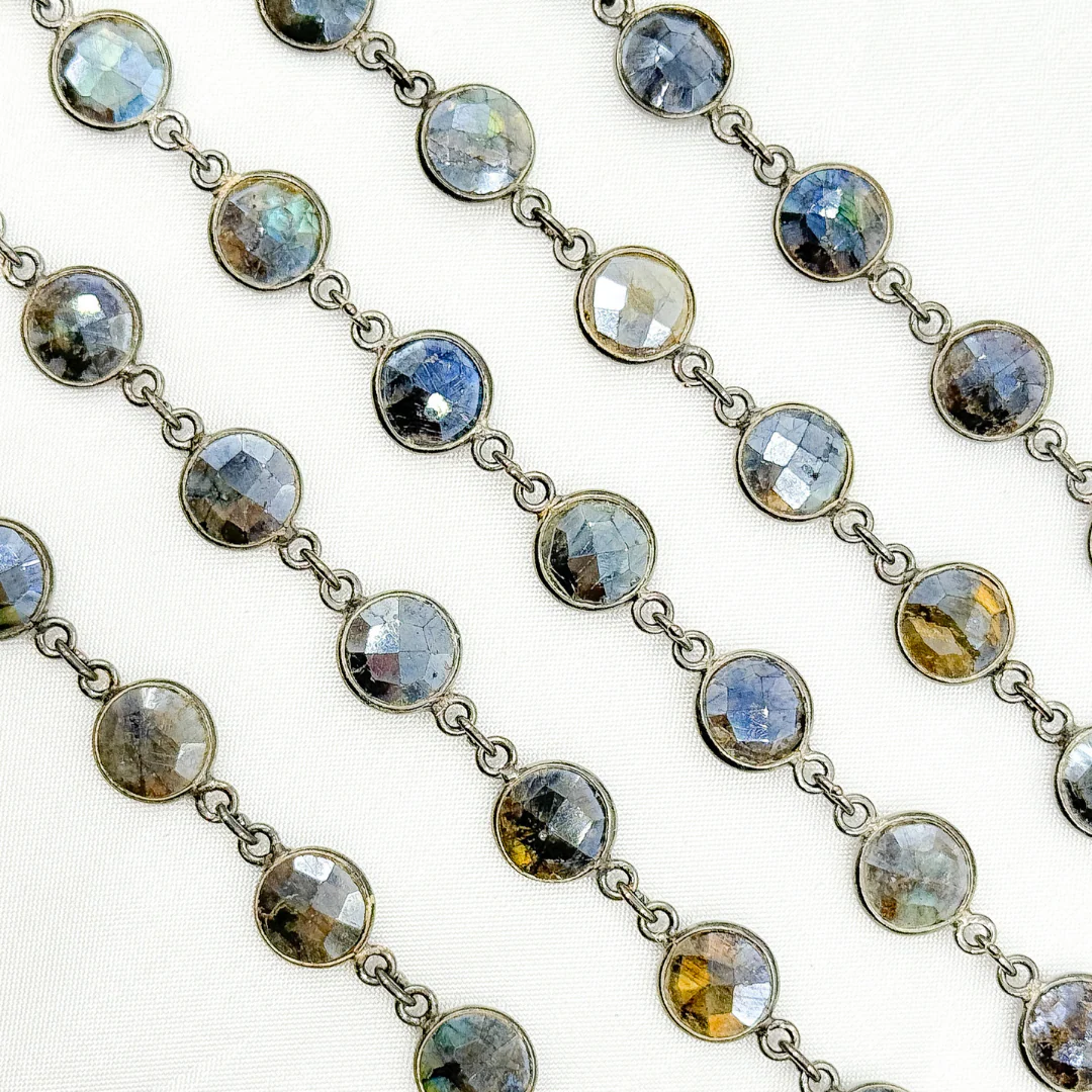 Coated Labradorite Round Shape Bezel Oxidized Wire Chain. CLB10 - Image 5