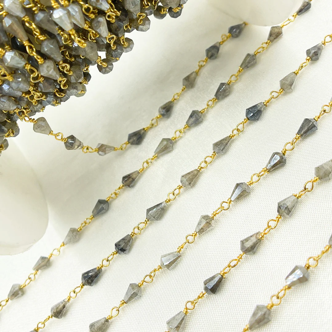 Coated Labradorite Tear Drop Gold Plated Wire Chain. CLB32 - Image 5