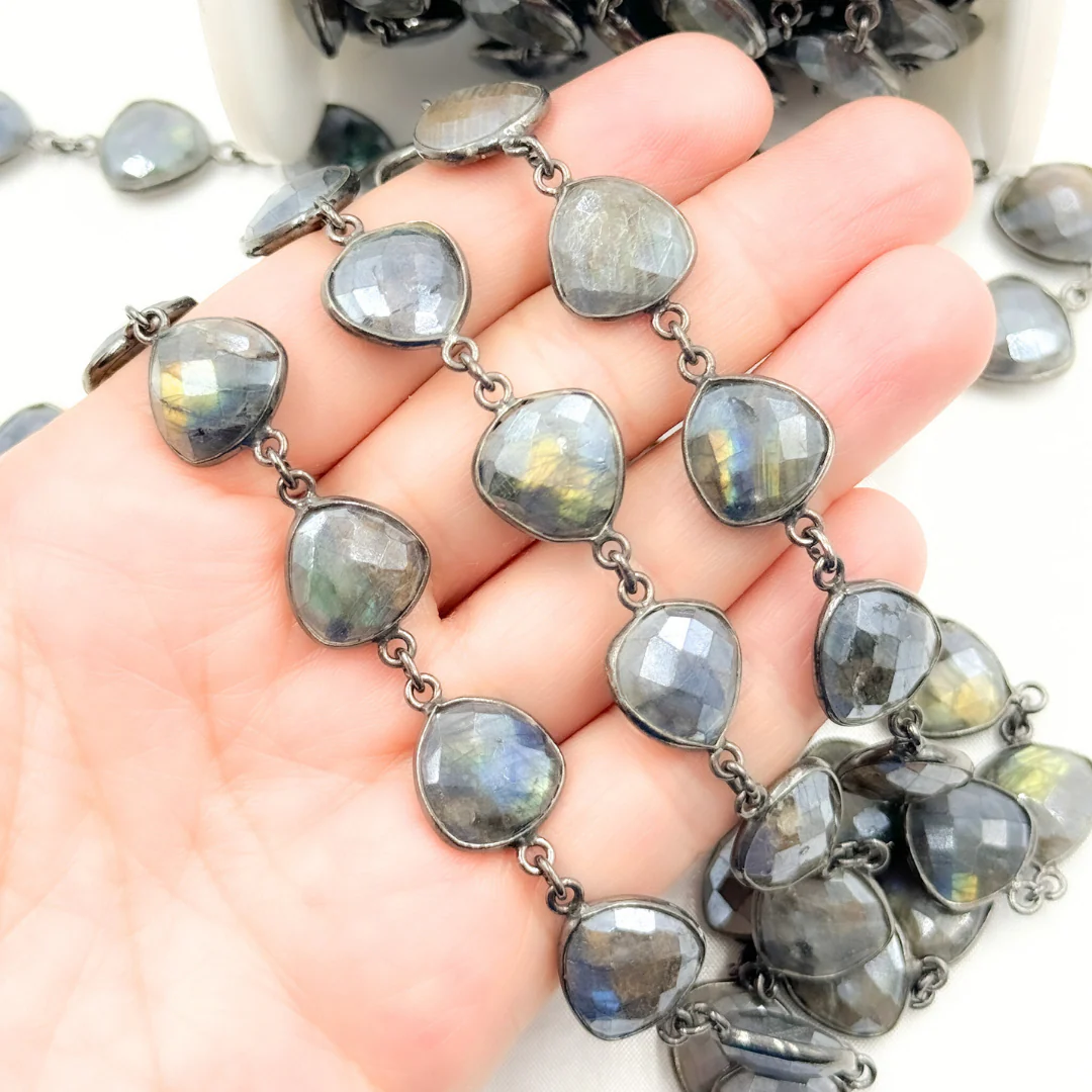 Coated Labradorite Triangle Shape Bezel Oxidized Wire Chain. CLB9 - Image 4