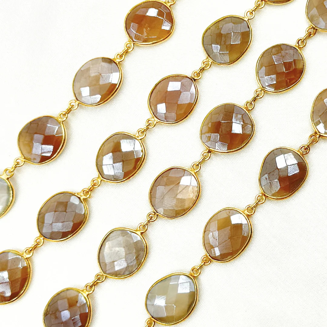 Coated Light Grey Organic Shape Bezel Gold Plated Wire Chain. CMS24 - Image 2