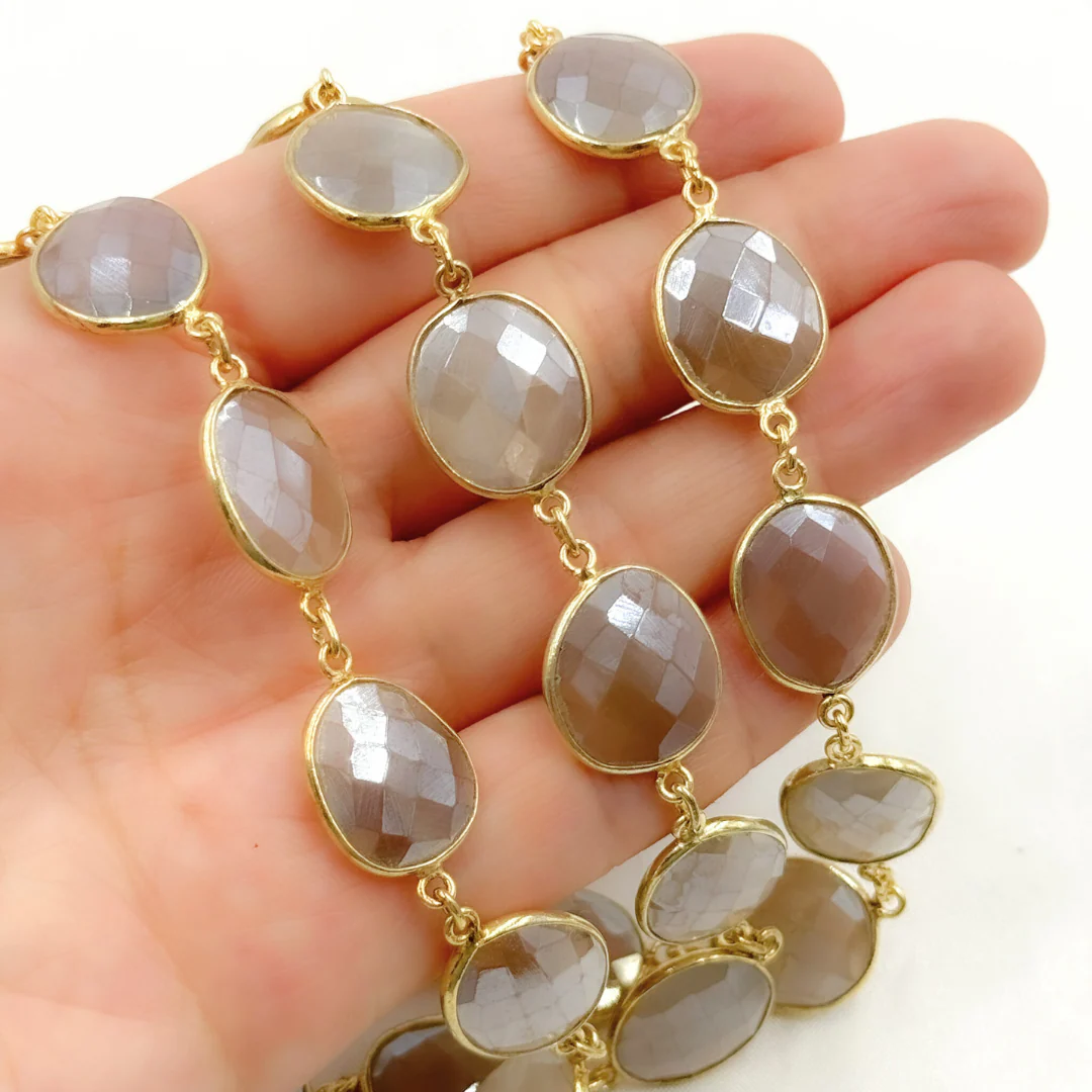Coated Light Grey Organic Shape Bezel Gold Plated Wire Chain. CMS24 - Image 3