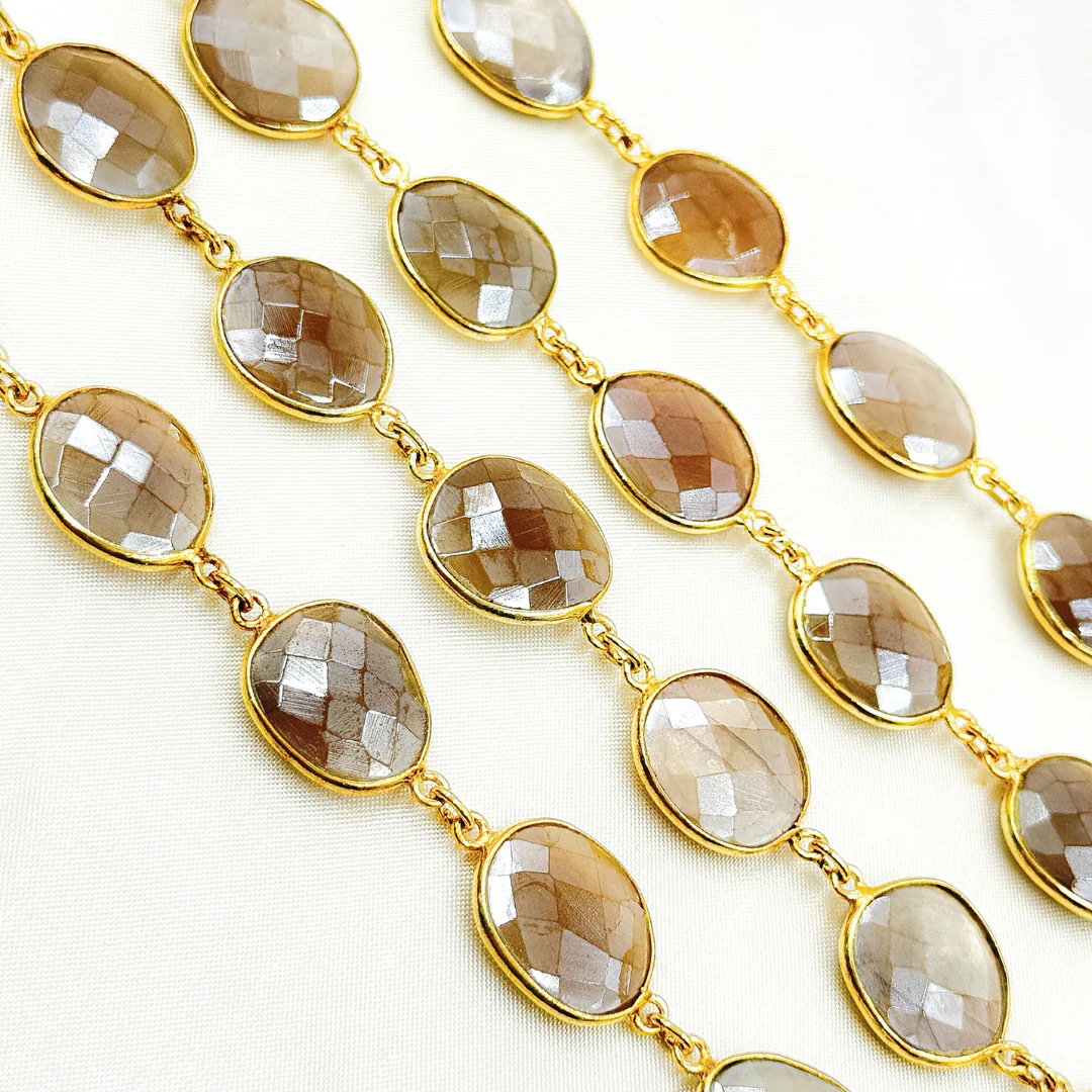 Coated Light Grey Organic Shape Bezel Gold Plated Wire Chain. CMS24 - Image 4