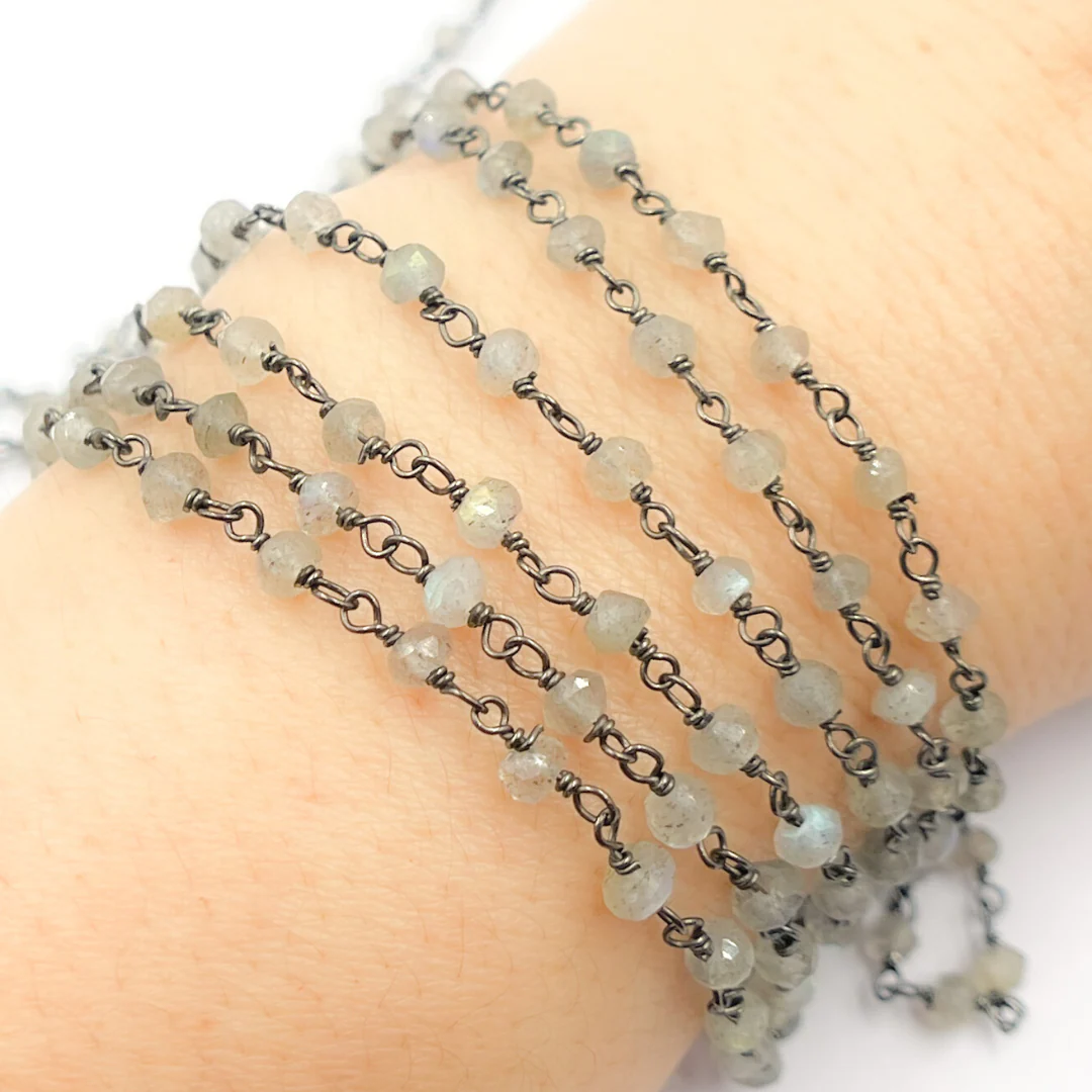 Coated Moonstone Black Rhodium 925 Sterling Silver Wire Chain. CMS52 - Image 3