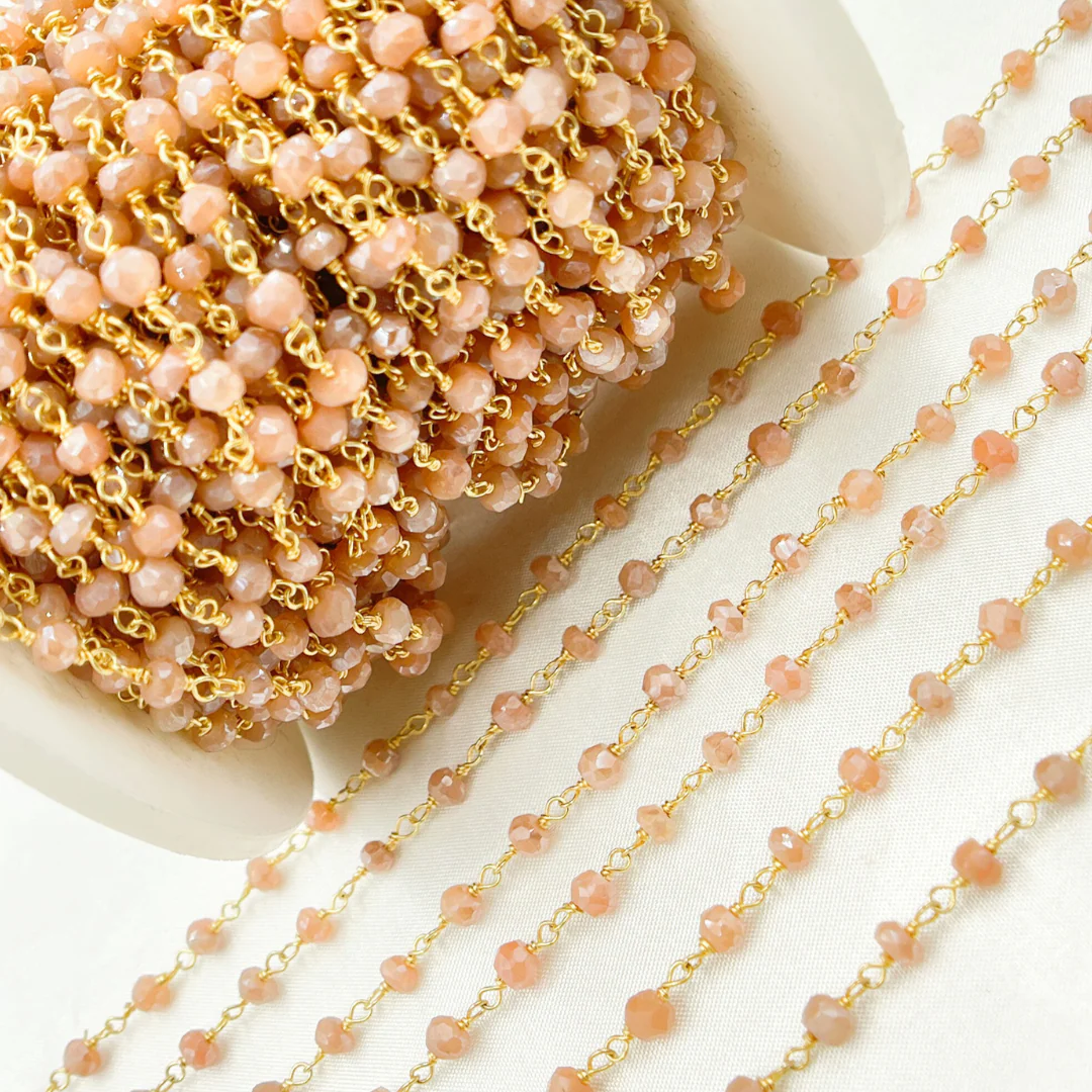Coated Peach Moonstone Gold Plated Wire Chain. CMS60 - Image 5