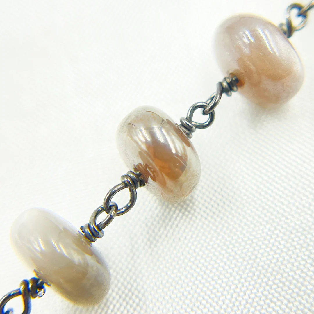 Coated Taupe Smooth Moonstone Oxidized Wire Chain. CMS7 - Image 3