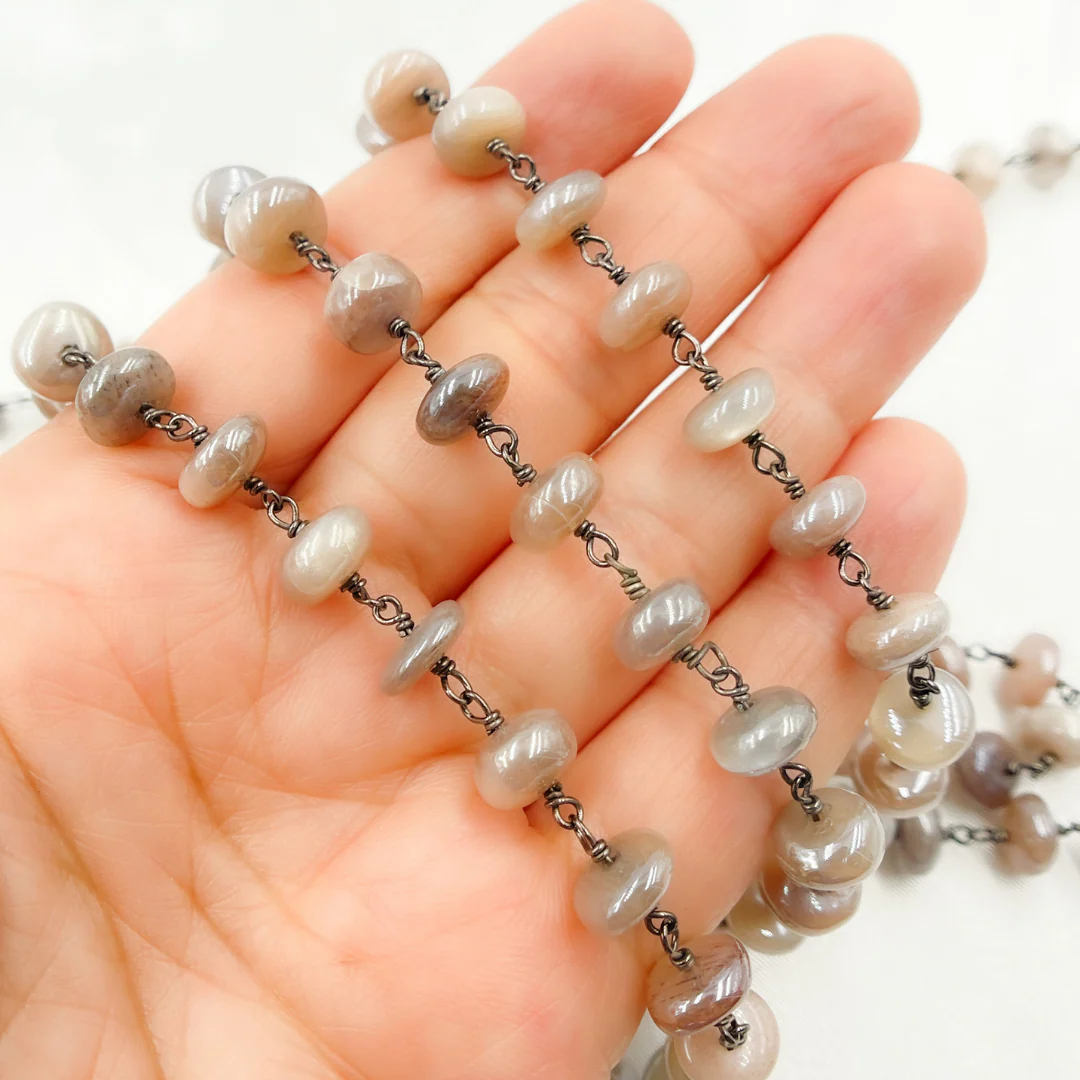 Coated Taupe Smooth Moonstone Oxidized Wire Chain. CMS7 - Image 4