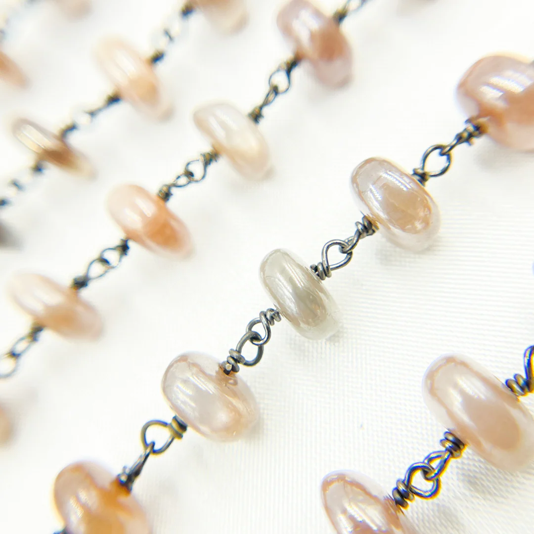 Coated Taupe Smooth Moonstone Oxidized Wire Chain. CMS7 - Image 5