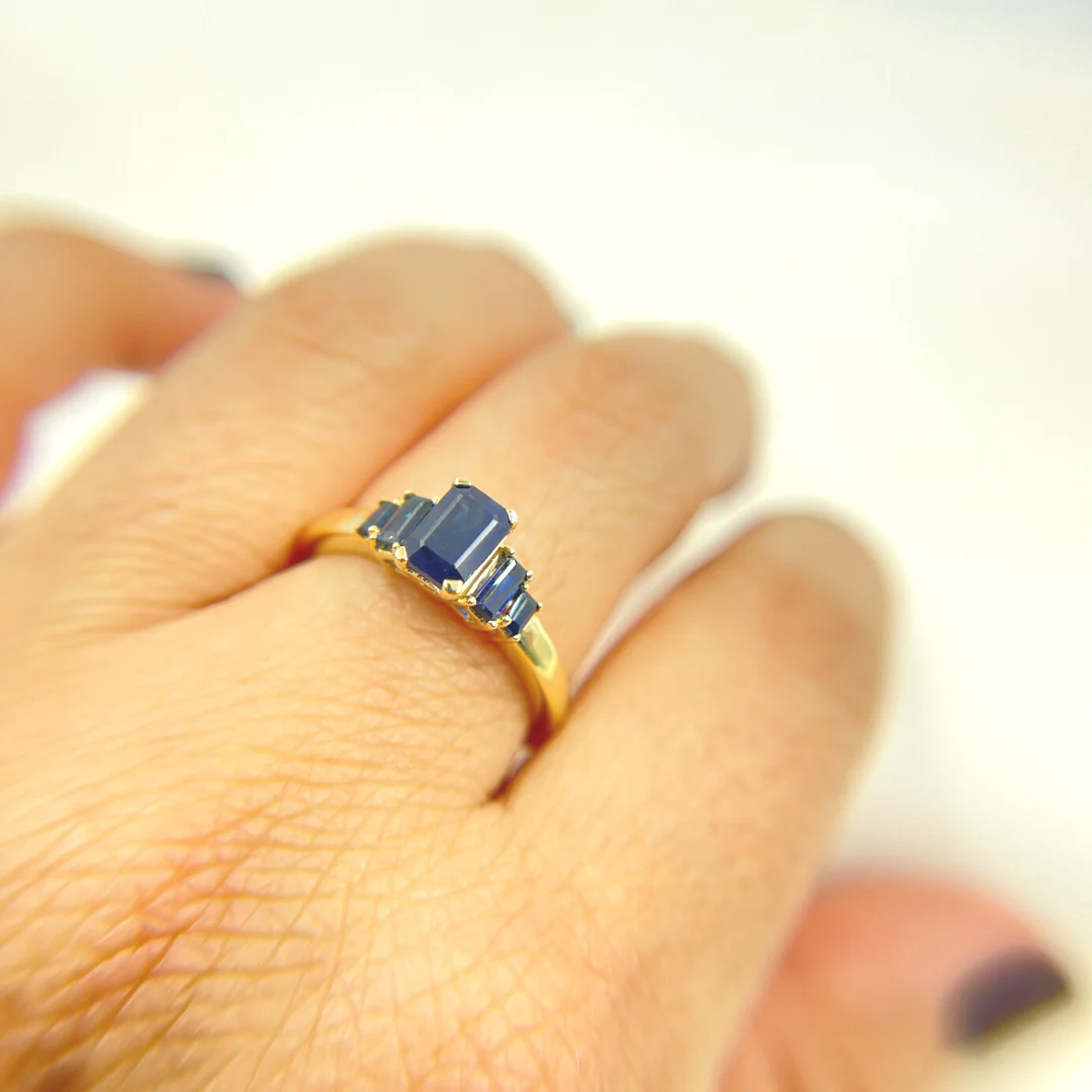 CR96102BS6X4. 14K Solid Yellow Gold Blue Sapphire Cluster Ring - Image 3
