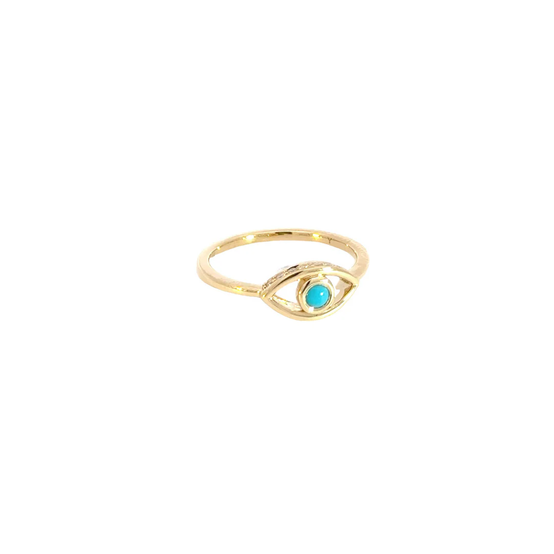 CR96334TQ3. 14K Solid Gold Diamond and Turquoise Eye Ring - Image 4