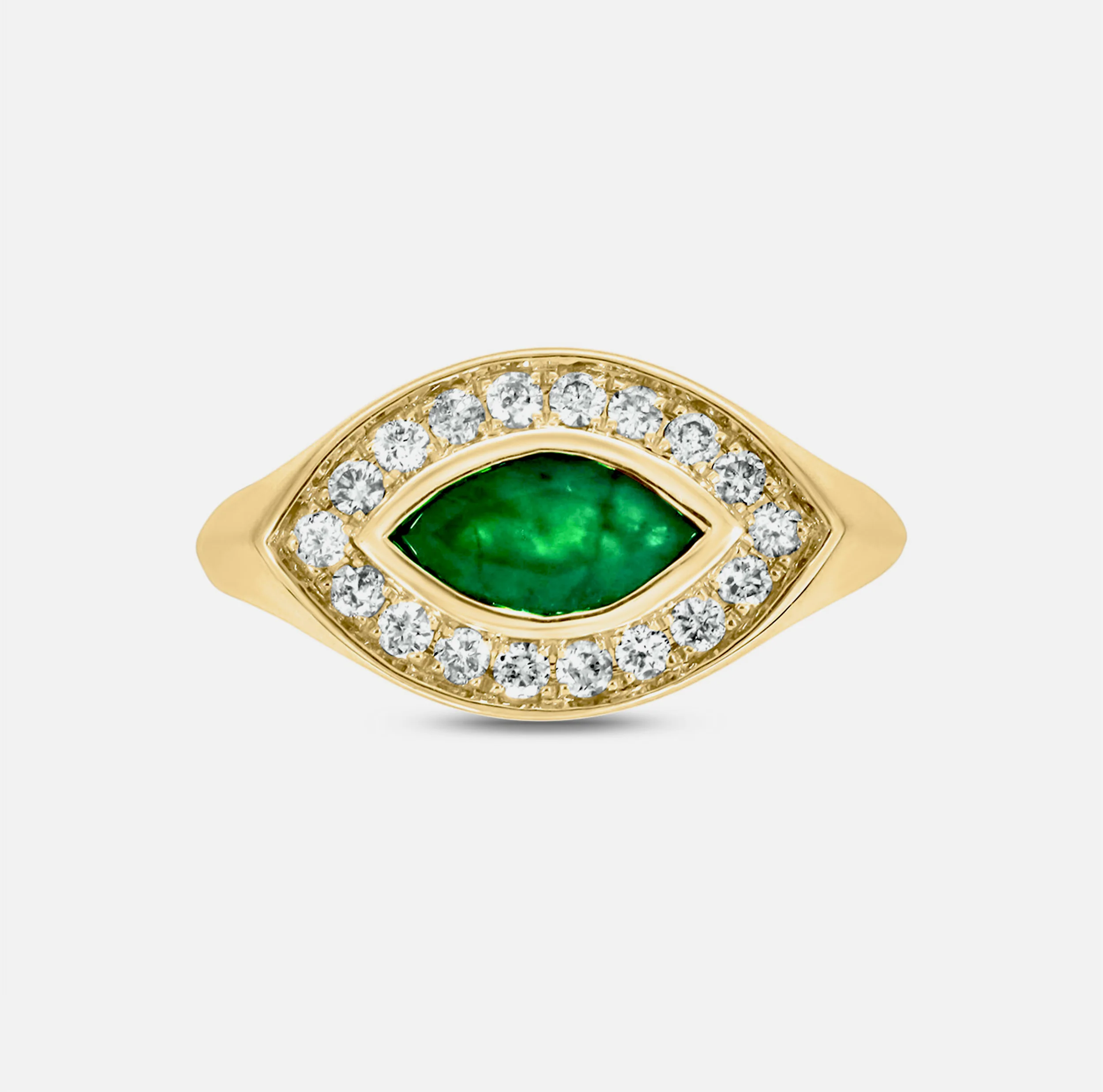 CR96516EM8X4. 14K Solid Gold Diamond and Emerald Oval Ring - Image 2