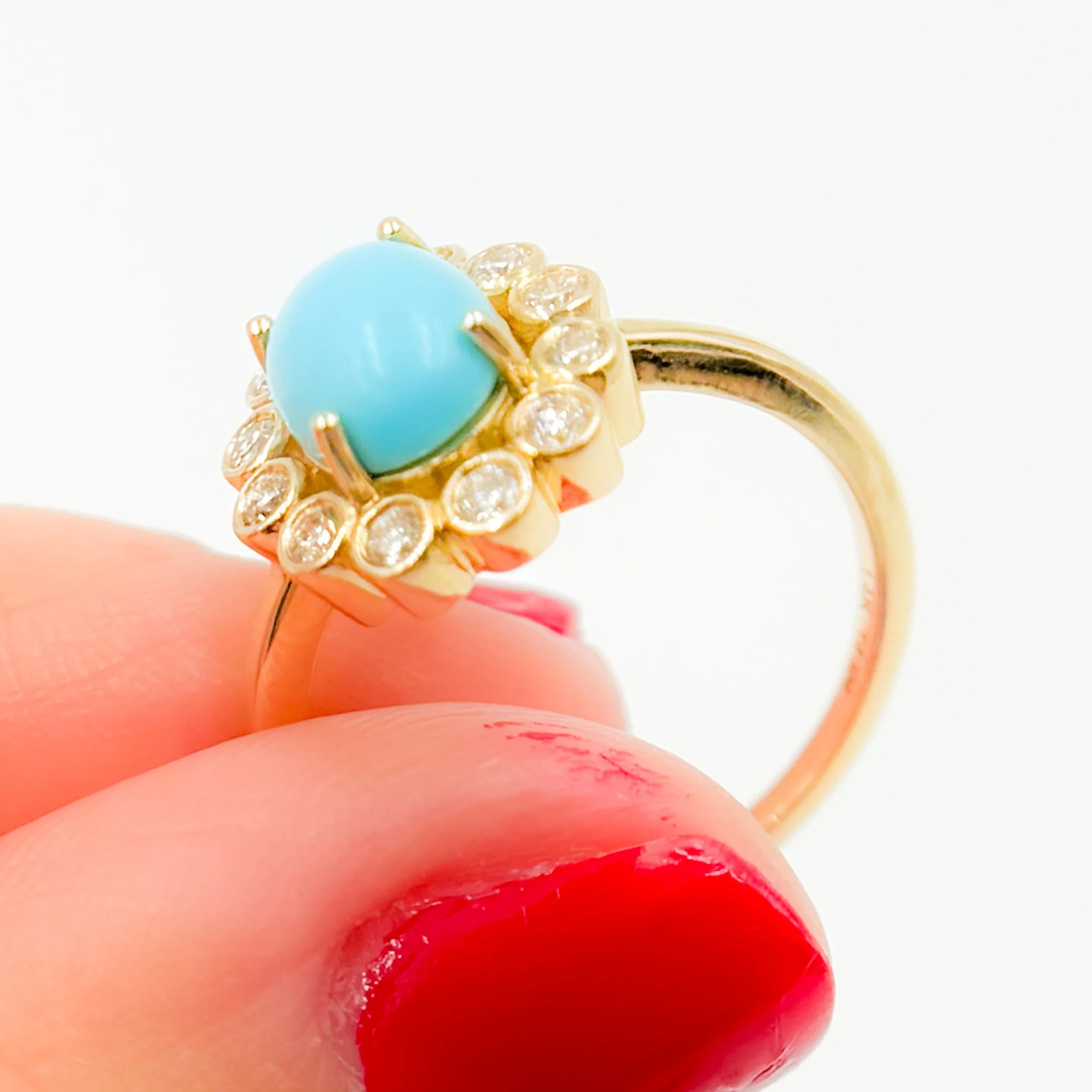 CR96845TQ8X6. 14K Solid Gold Antique Turquoise and Diamond Ring - Image 9