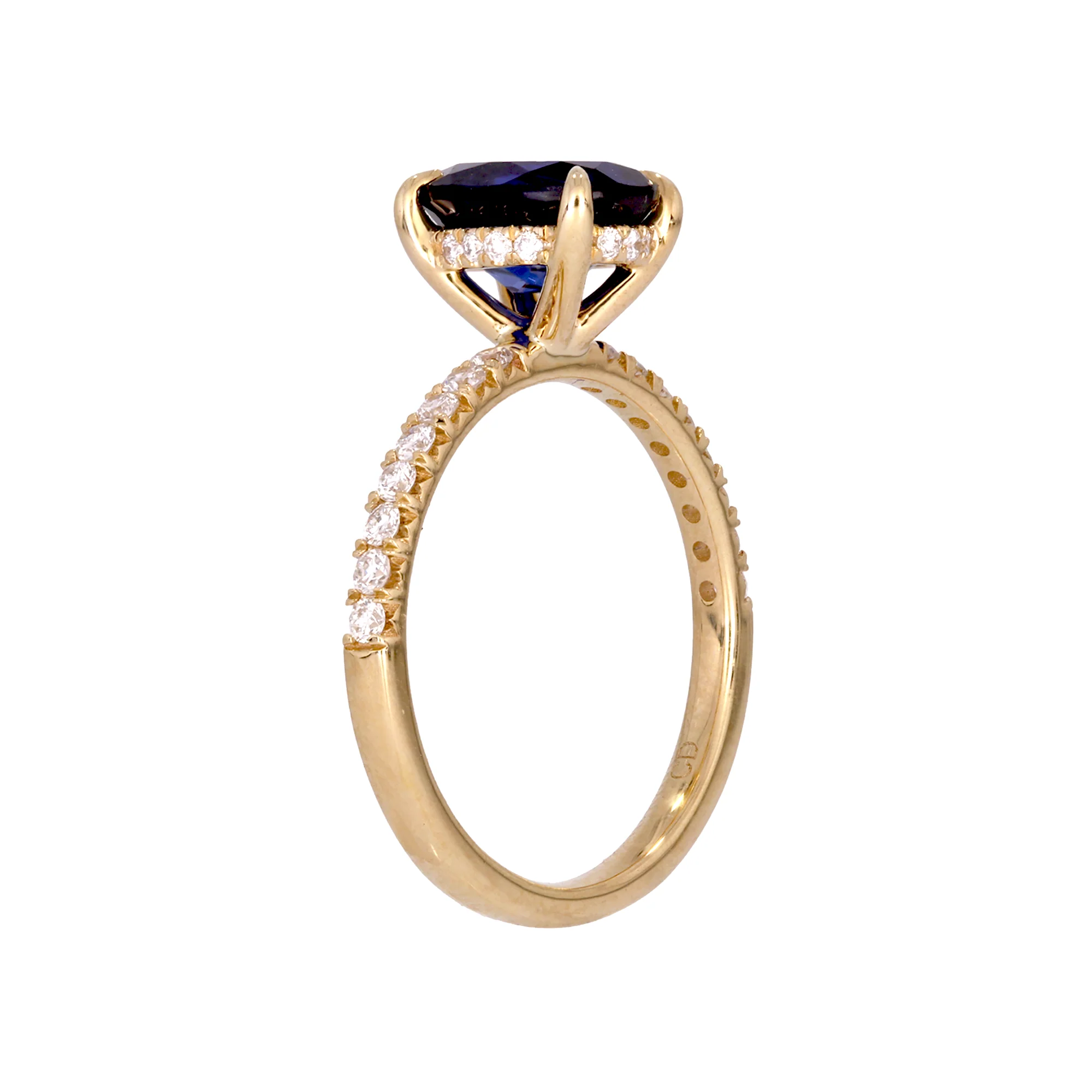 CR96969BS9X7. 14K Solid Yellow Gold Oval Blue Sapphire and Diamonds Fancy Ring - Image 4