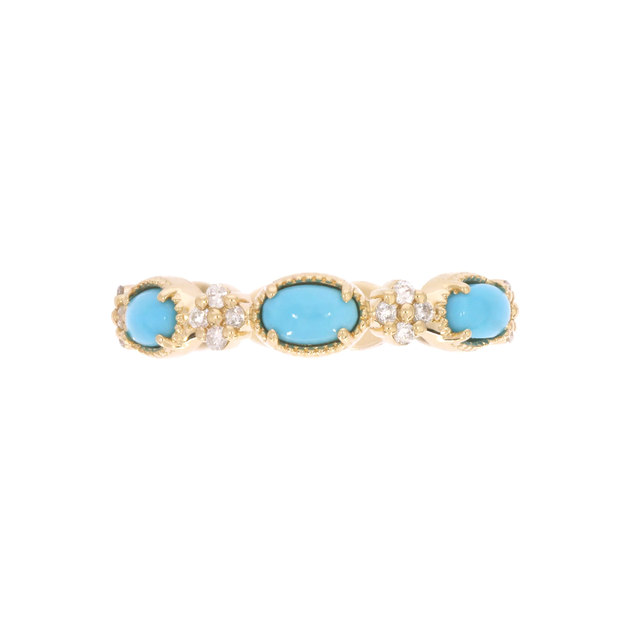 CR97067TQ5X3. 14K Solid Yellow Gold Diamond and Turquoise Band Ring - Image 3