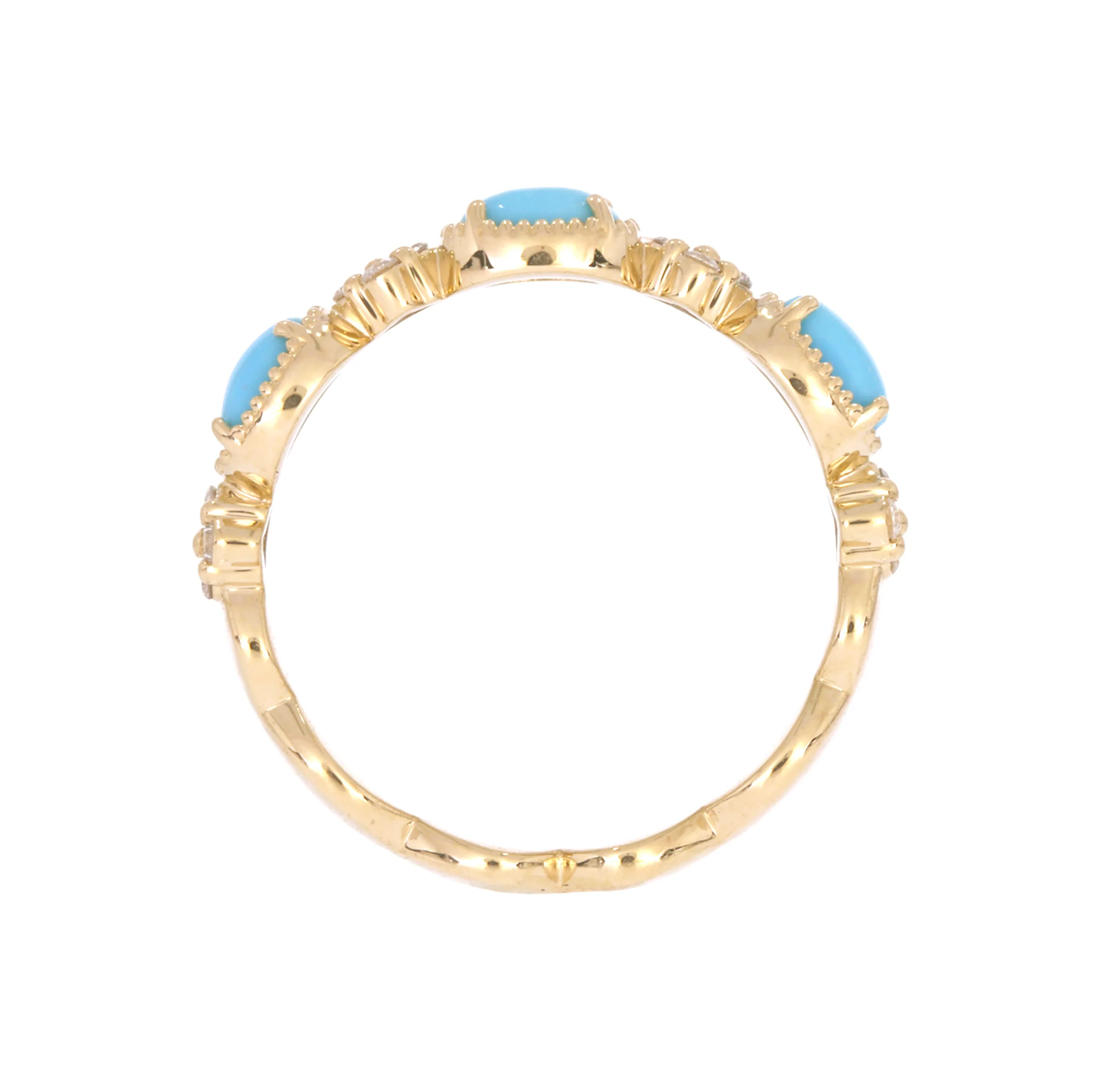 CR97067TQ5X3. 14K Solid Yellow Gold Diamond and Turquoise Band Ring - Image 5