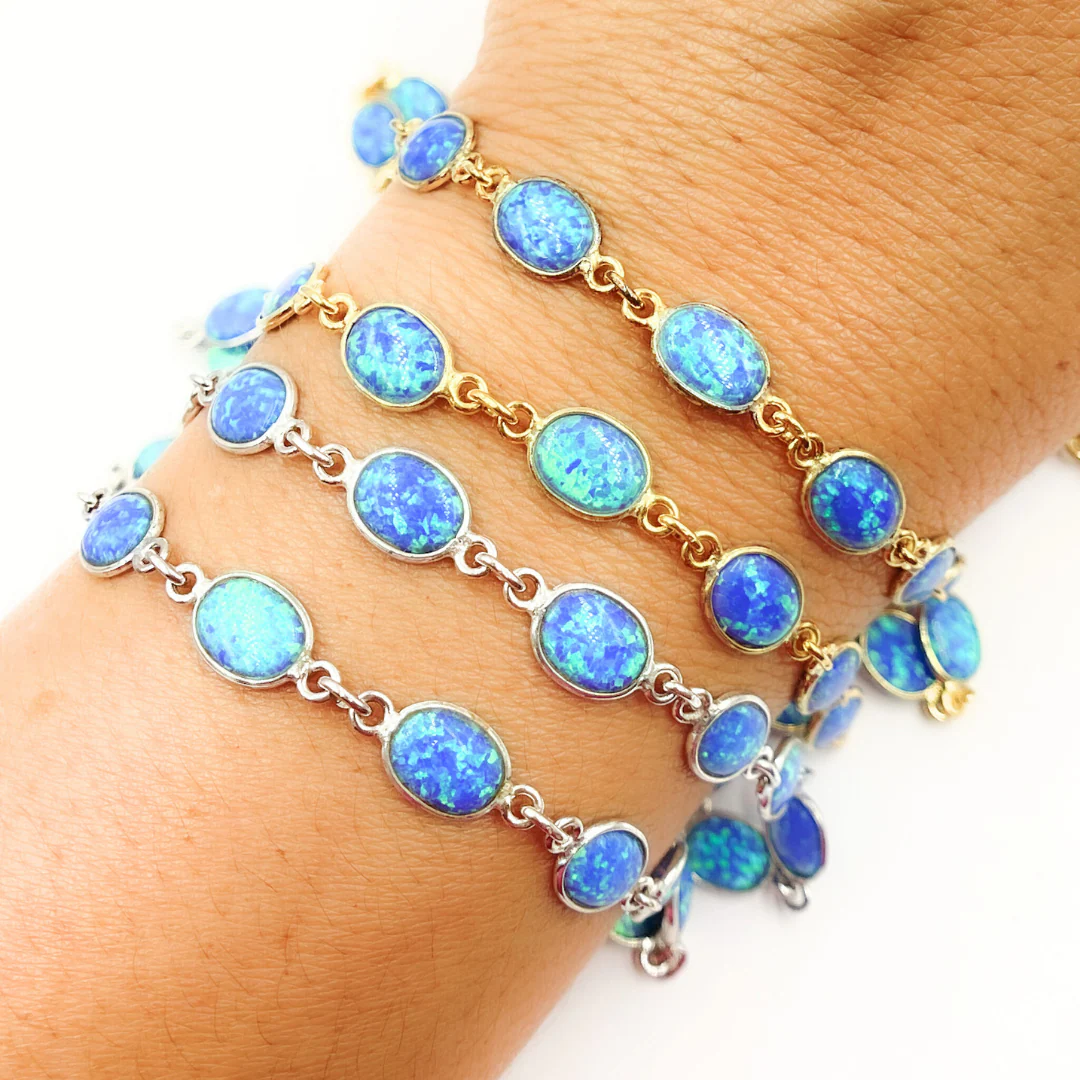 Created Blue Opal Oval Shape Connected Chain. CBO10 - Image 10