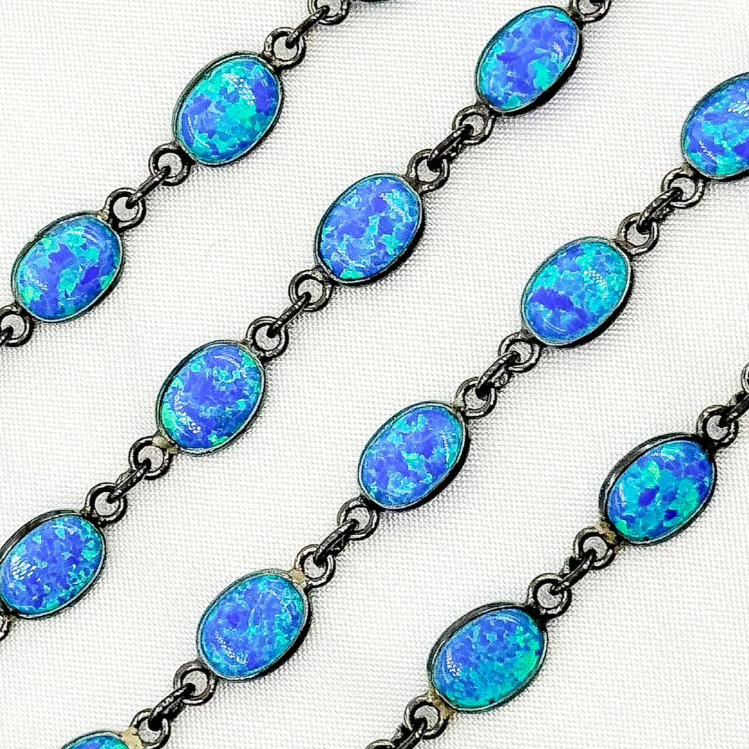 Created Blue Opal Oval Shape Connected Chain. CBO10 - Image 13