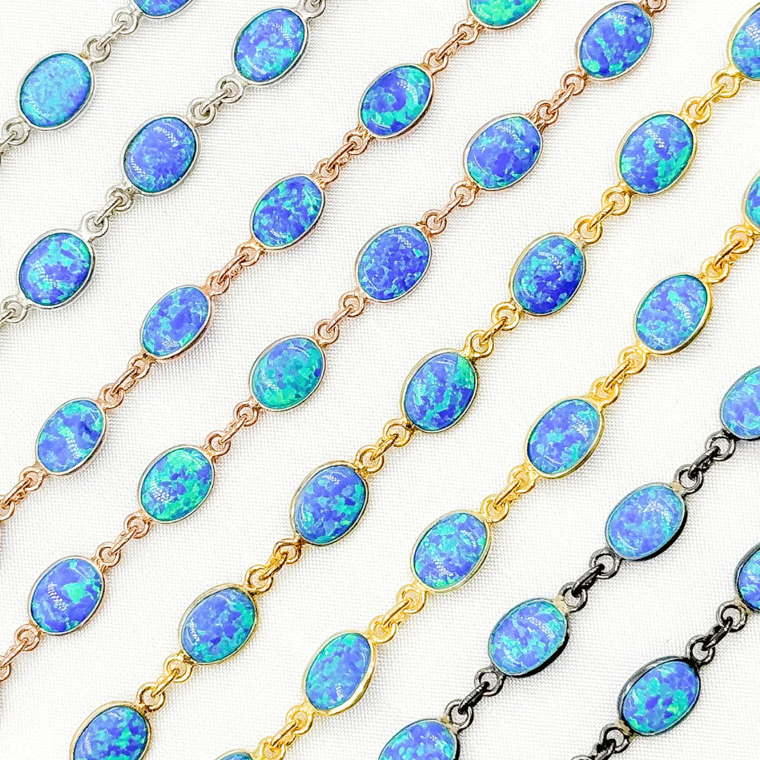 Created Blue Opal Oval Shape Connected Chain. CBO10 - Image 9