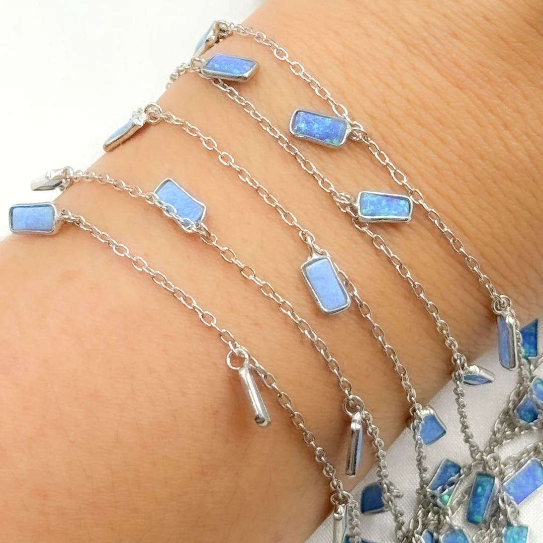Created Blue Opal Rectangular Shape Dangle Chain. CBO6 - Image 10
