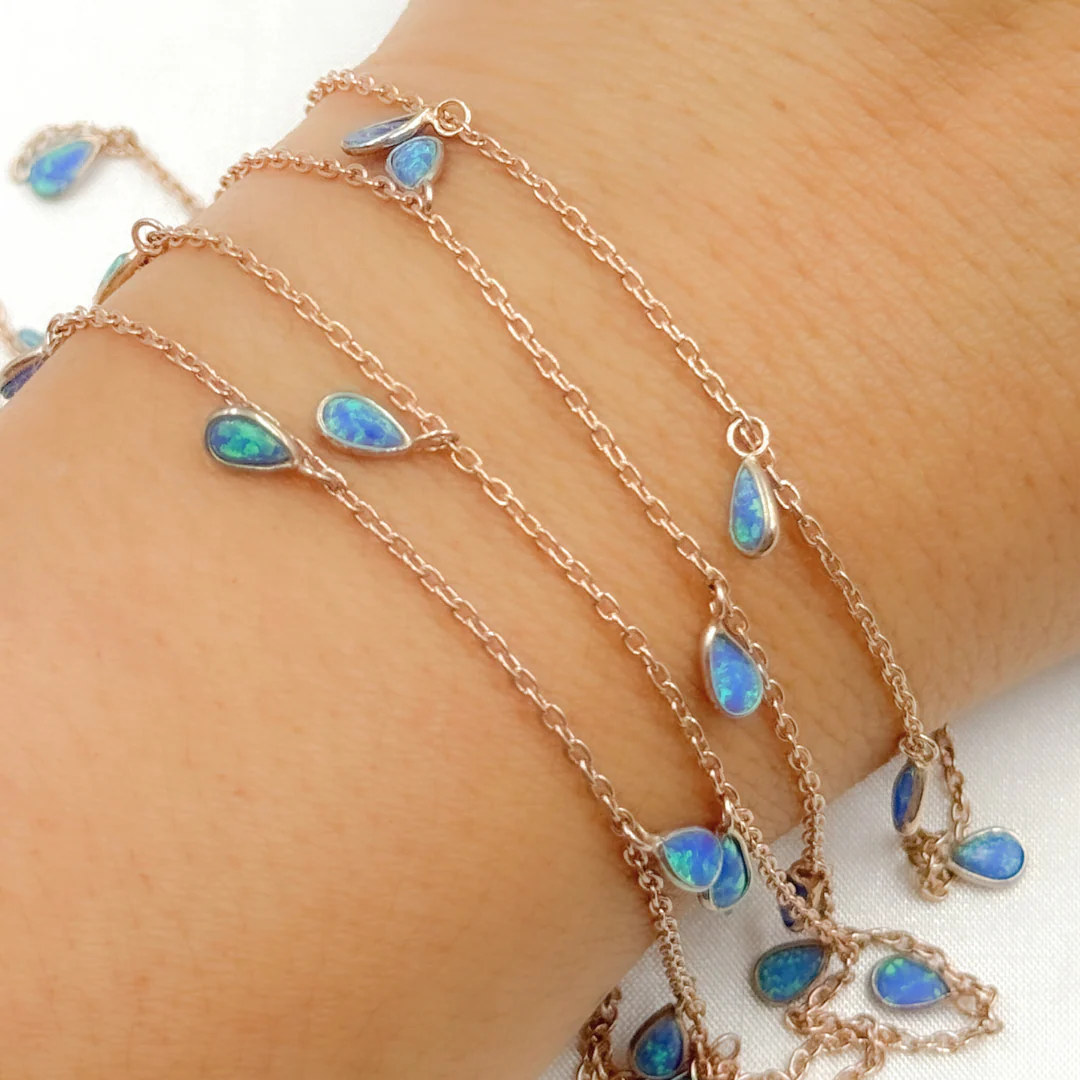 Created Blue Opal Rectangular Shape Dangle Chain. CBO6 - Image 11