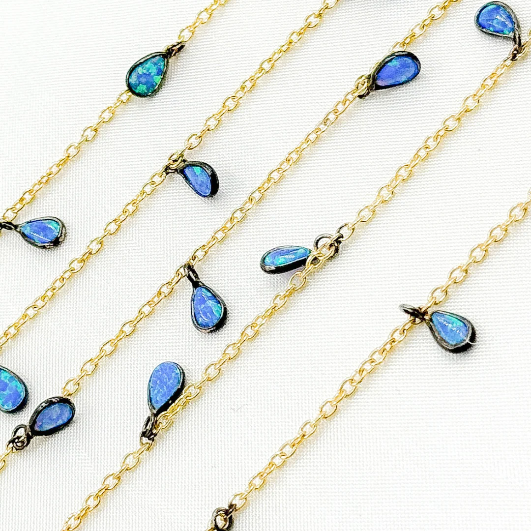Created Blue Opal Rectangular Shape Dangle Chain. CBO6 - Image 13