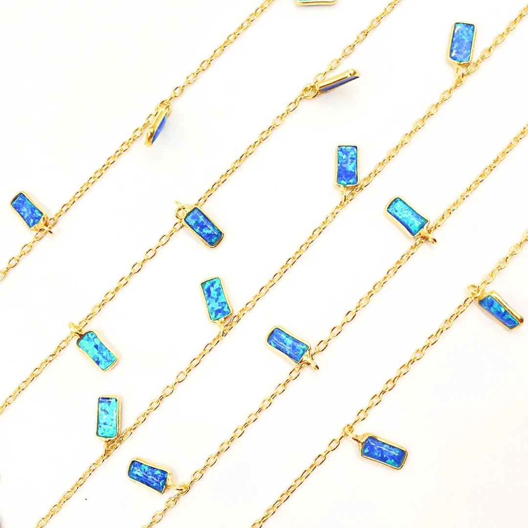 Created Blue Opal Rectangular Shape Dangle Chain. CBO6 - Image 3