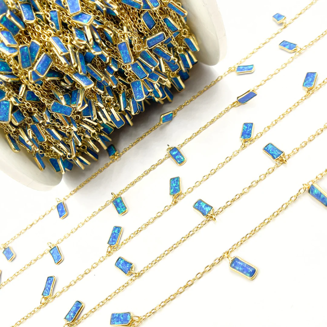 Created Blue Opal Rectangular Shape Dangle Chain. CBO6 - Image 4