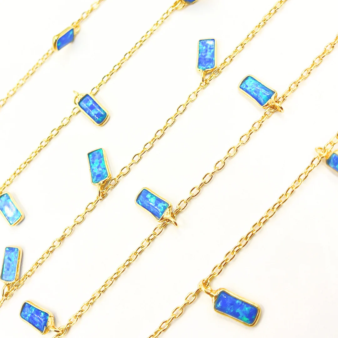 Created Blue Opal Rectangular Shape Dangle Chain. CBO6 - Image 5