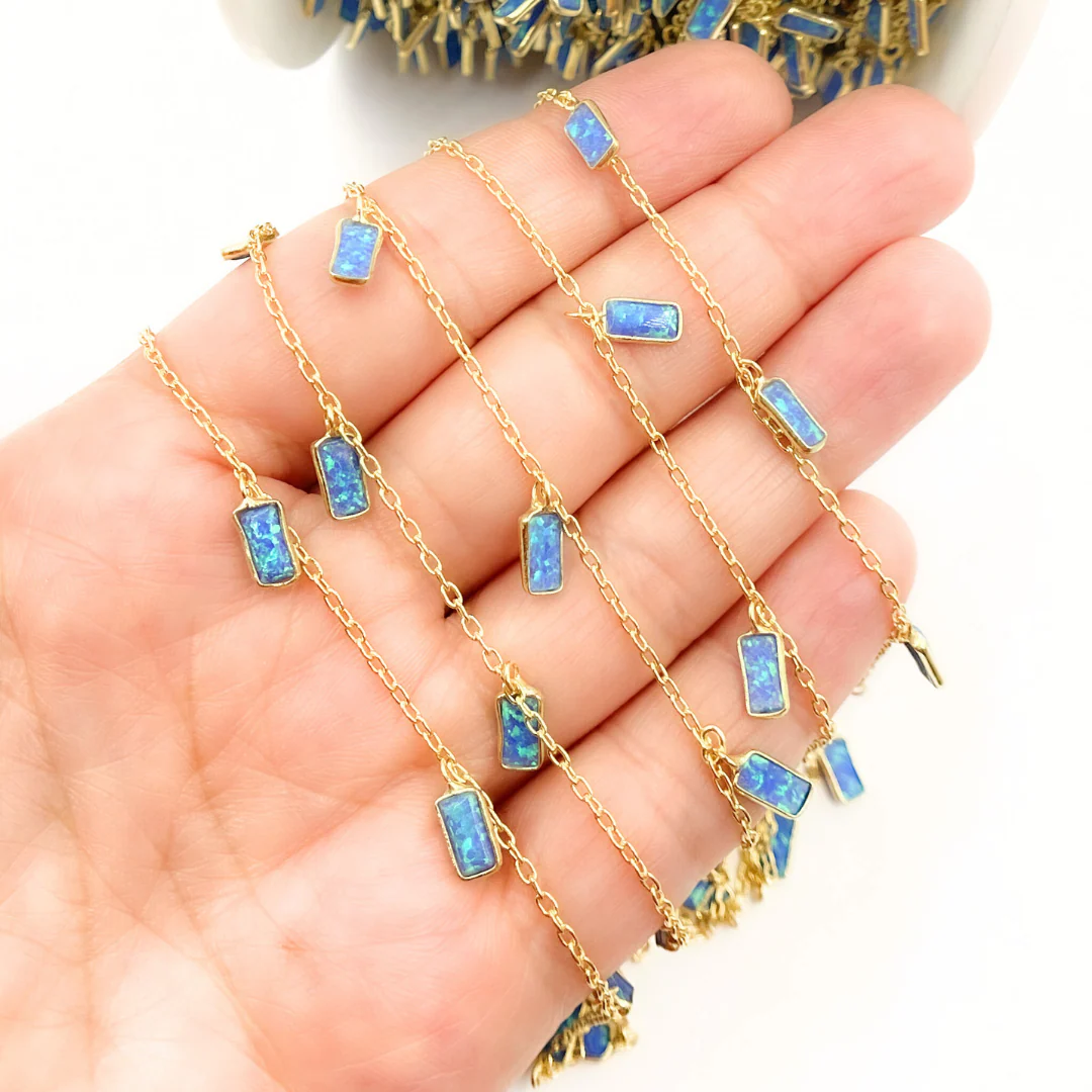 Created Blue Opal Rectangular Shape Dangle Chain. CBO6 - Image 6