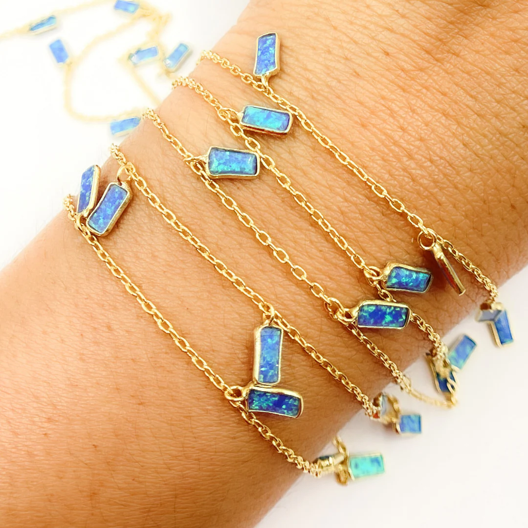 Created Blue Opal Rectangular Shape Dangle Chain. CBO6 - Image 7