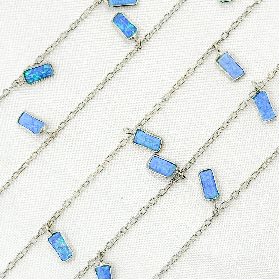 Created Blue Opal Rectangular Shape Dangle Chain. CBO6 - Image 8