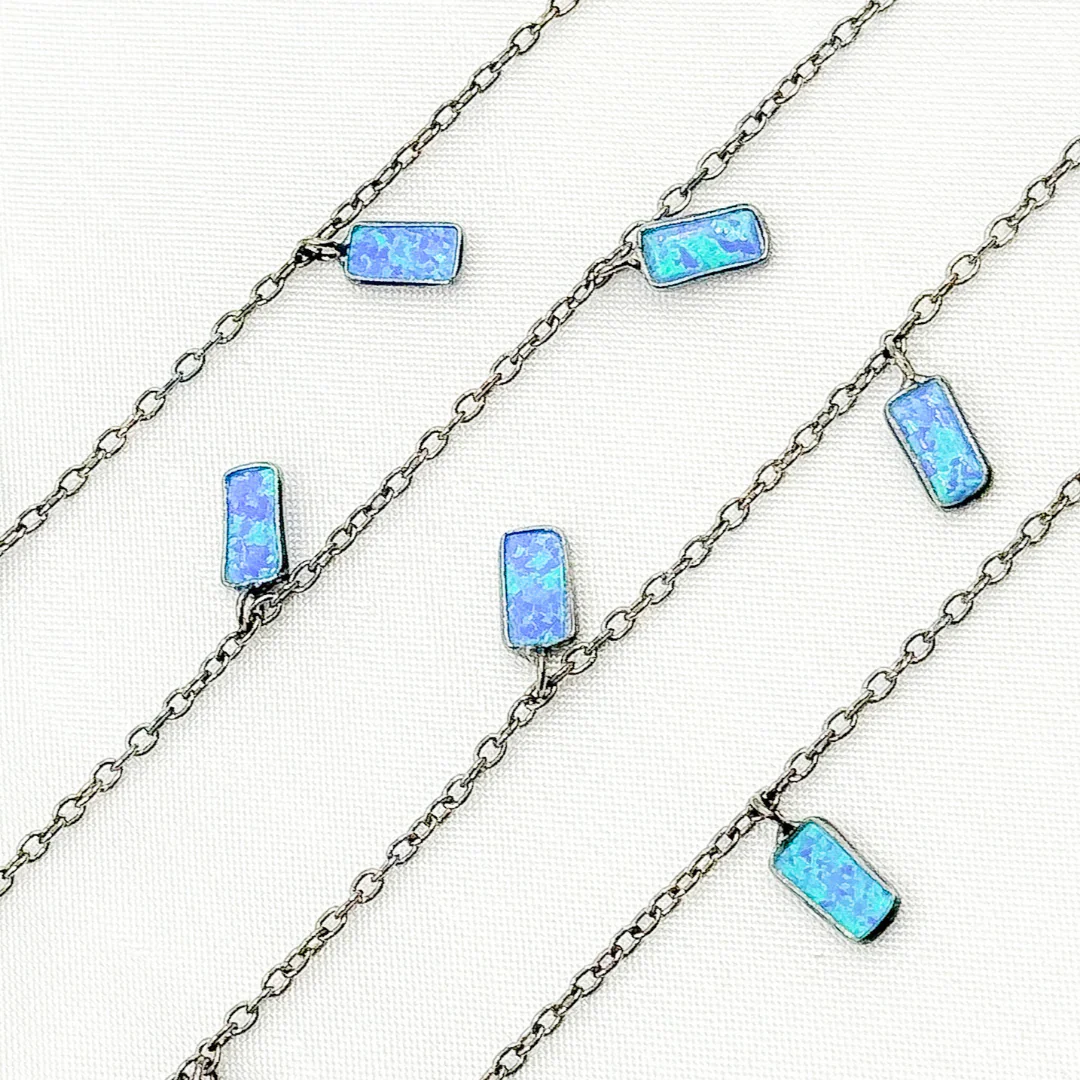 Created Blue Opal Rectangular Shape Dangle Chain. CBO6 - Image 9