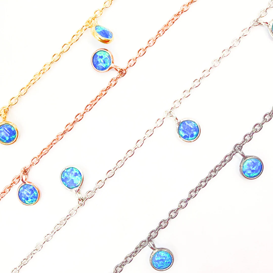 Created Blue Opal Round Shape Dangle Chain. CBO1 - Image 5