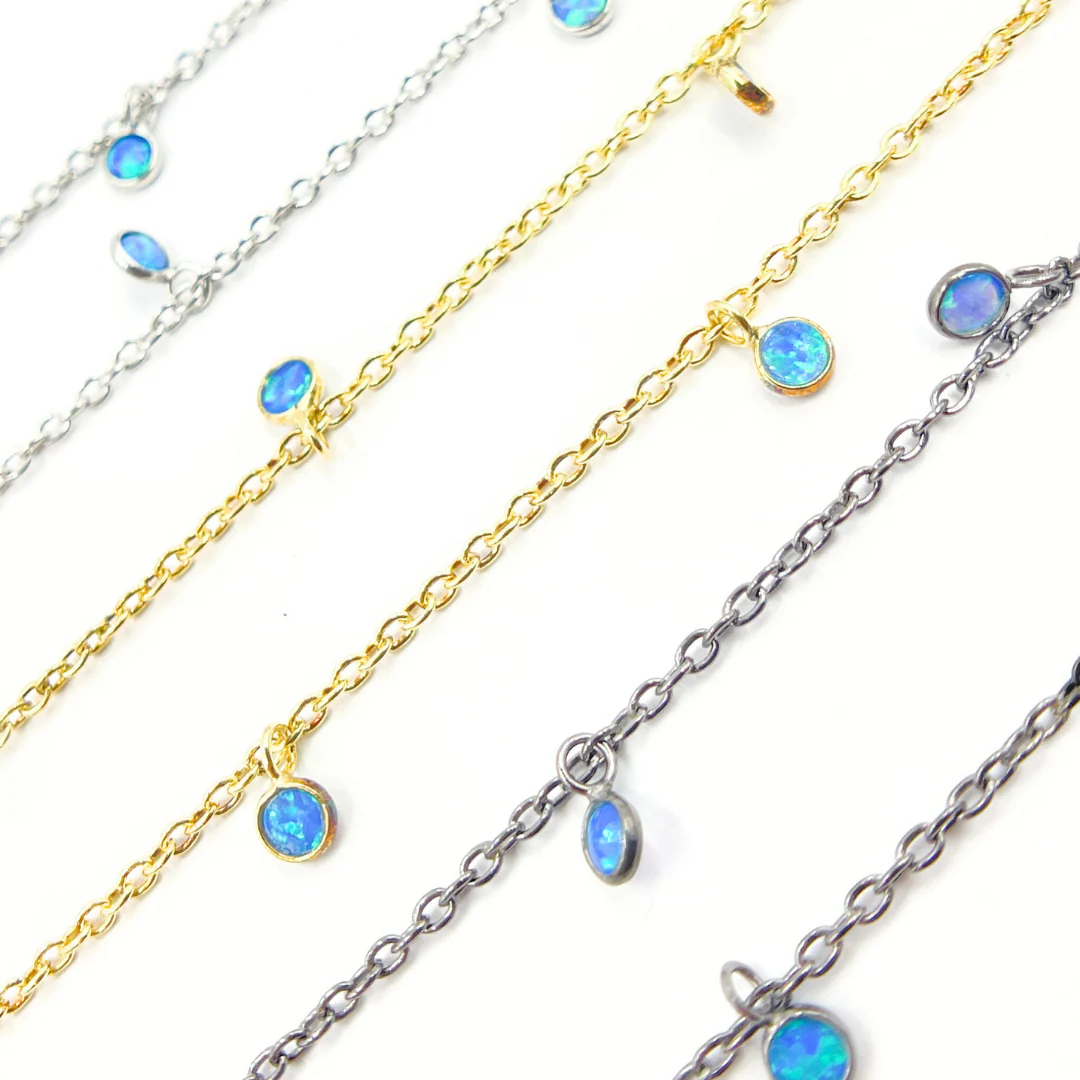 Created Blue Opal Round Shape Dangle Chain. CBO4 - Image 9
