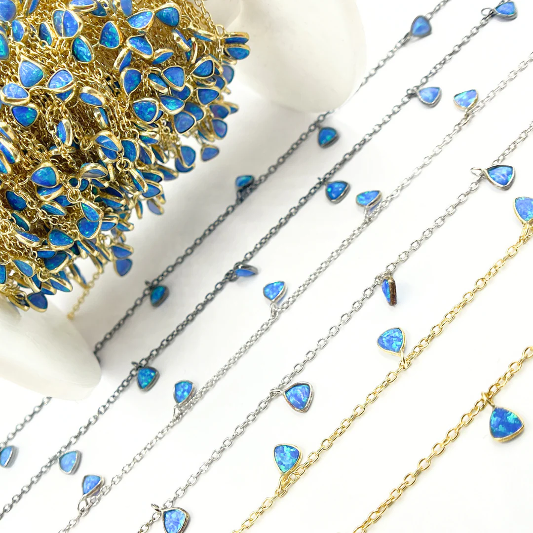 Created Blue Opal Triangle Shape Dangle Chain. CBO2 - Image 6