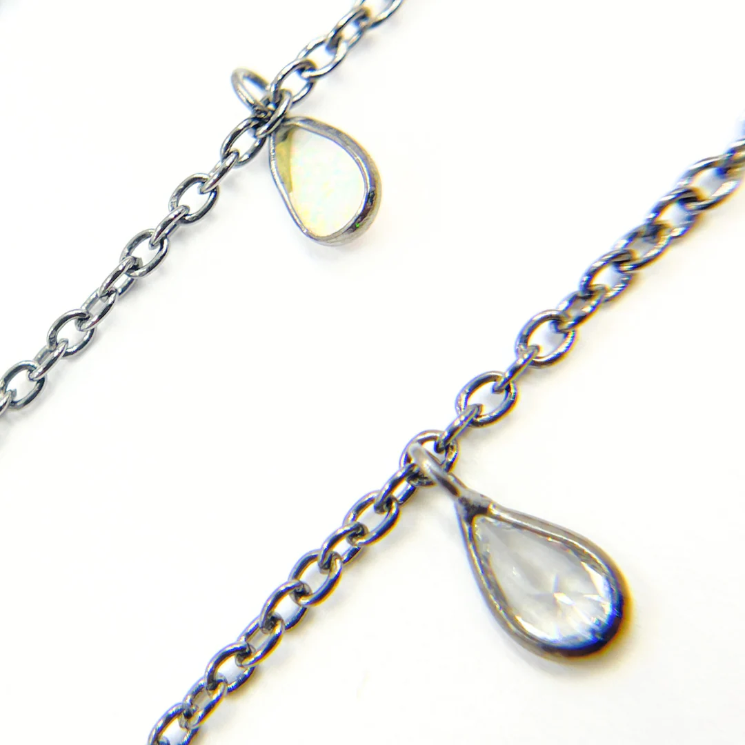 Created White Opal + CZ Pear Shape Dangle Chain. CWO14 - Image 3