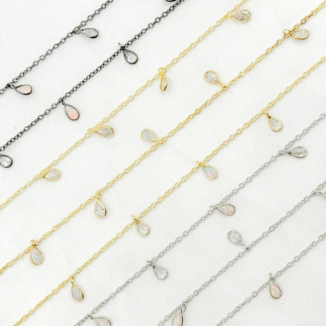 Created White Opal + CZ Pear Shape Dangle Chain. CWO14 - Image 7