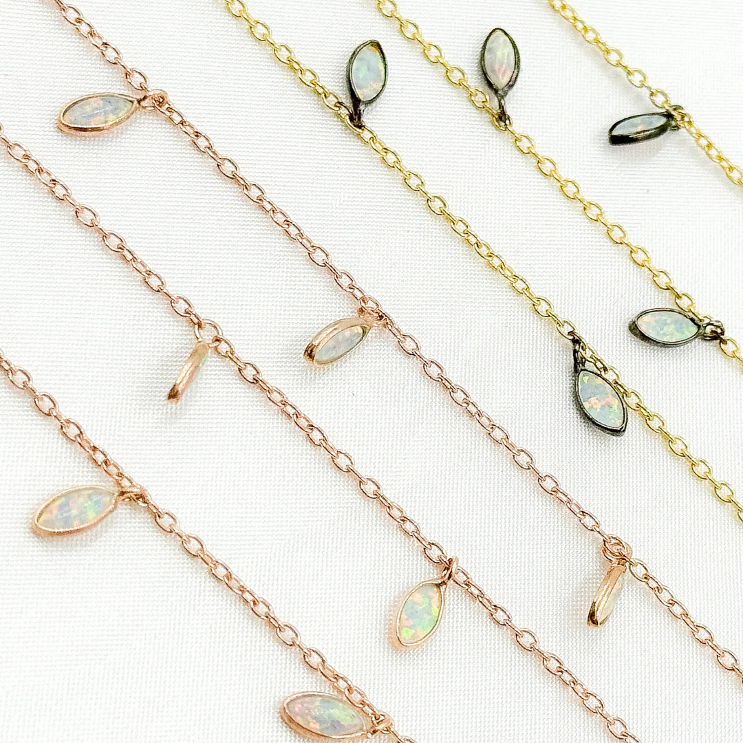 Created White Opal Marquise Shape Dangle Wire Chain. CWO4 - Image 3