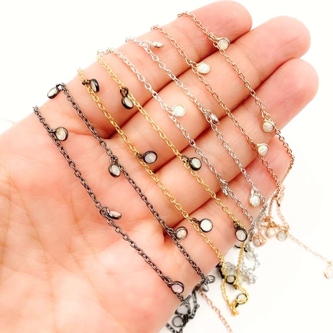 Created White Opal Round Shape Dangle Chain. CWO7 - Image 3