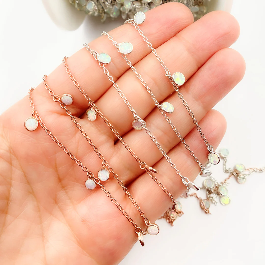 Created White Opal Round Shape Dangle Chain. CWO8 - Image 3
