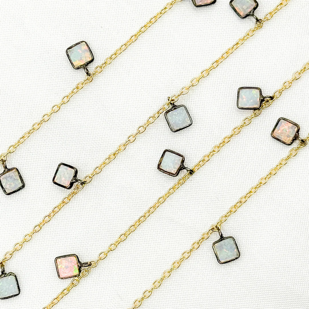 Created White Opal Square Shape Dangle Wire Chain. CWO9 - Image 4