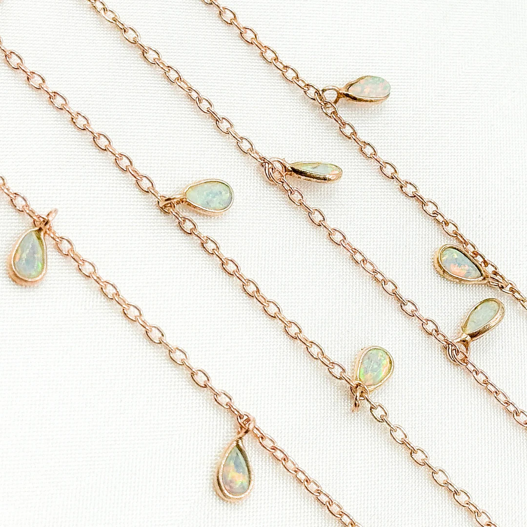 Created White Opal Tear Drop Shape Dangle Chain. CWO6 - Image 10