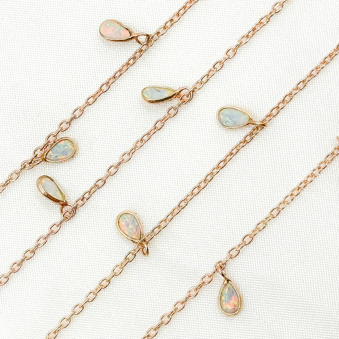 Created White Opal Tear Drop Shape Dangle Chain. CWO6 - Image 11