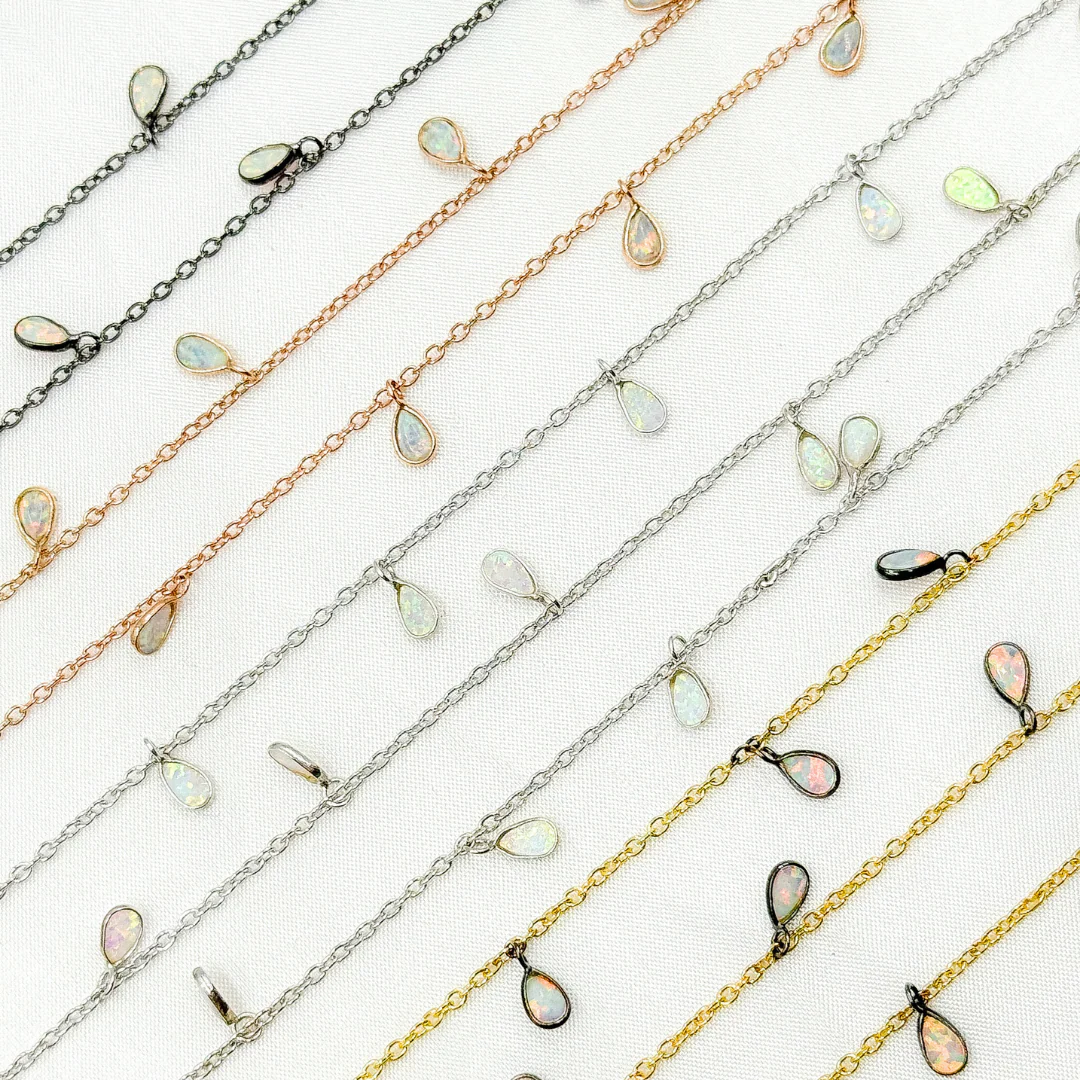Created White Opal Tear Drop Shape Dangle Chain. CWO6 - Image 3