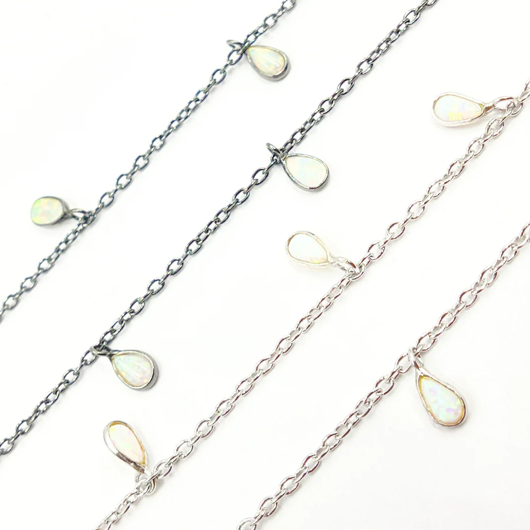 Created White Opal Tear Drop Shape Dangle Chain. CWO6 - Image 6