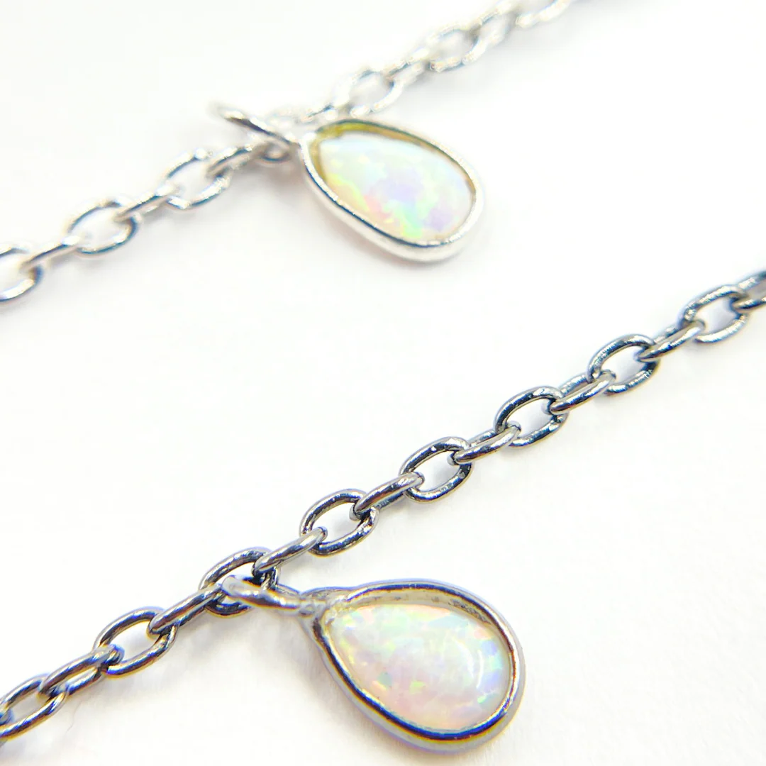 Created White Opal Tear Drop Shape Dangle Chain. CWO6 - Image 7
