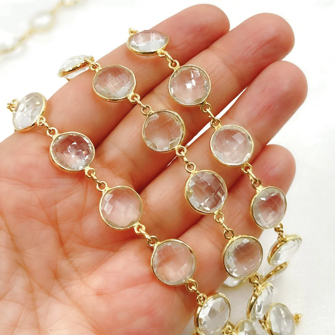 Crystal Round Shape Bezel Gold Plated Wire Chain. CR11 - Image 5